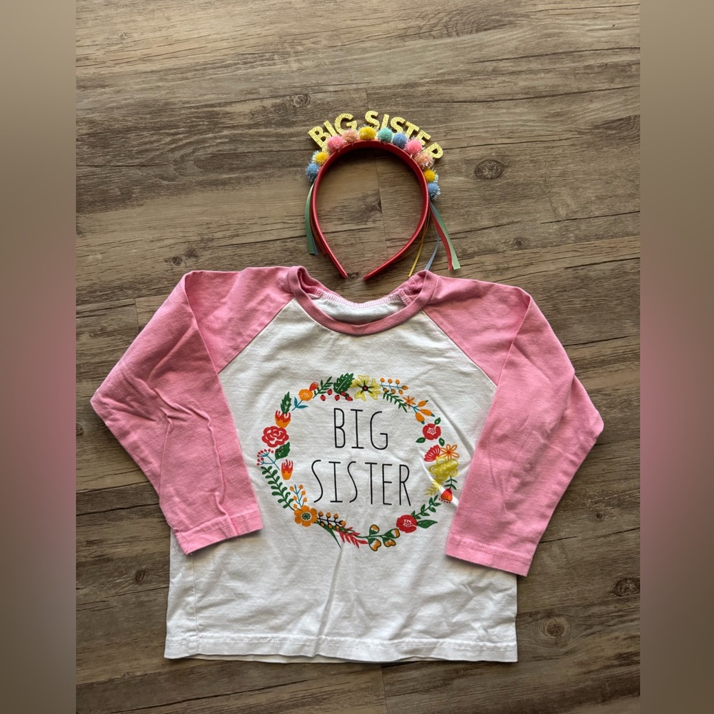Big Sister Pink and White Kids Shirt and Headband